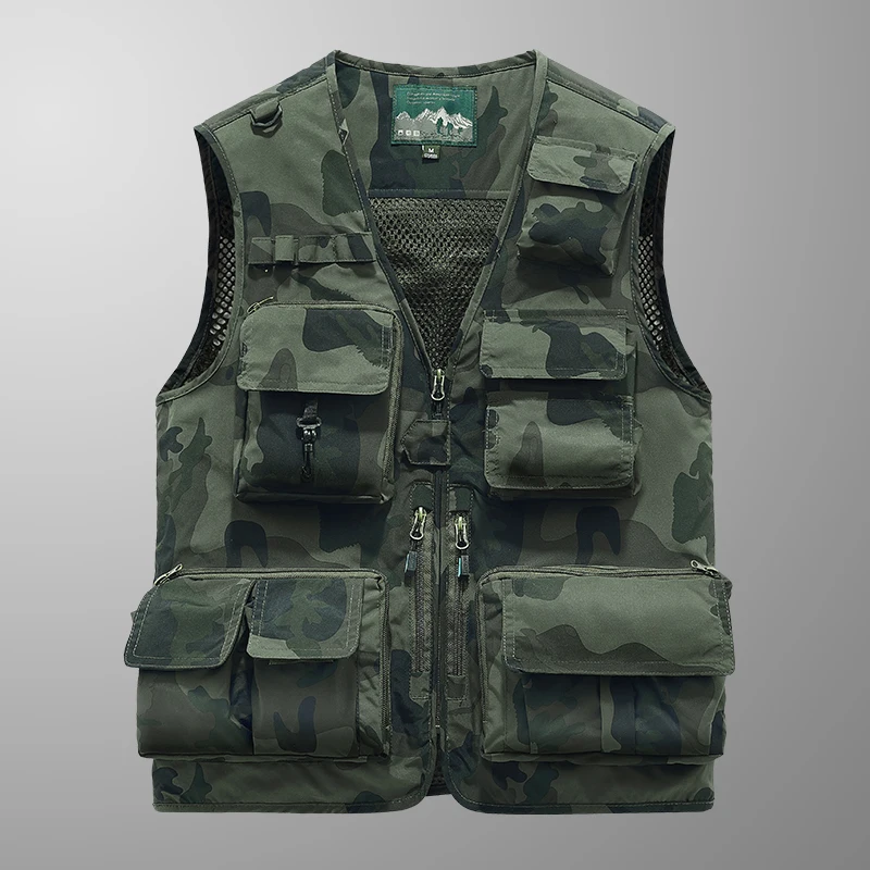 Men's Leather Fishing Vest Windproof Breathable Camouflage