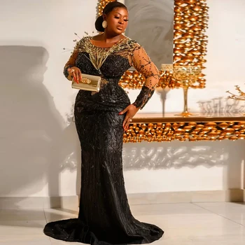 Elo Beaded Long Sleeves Lace Mermaid Dress