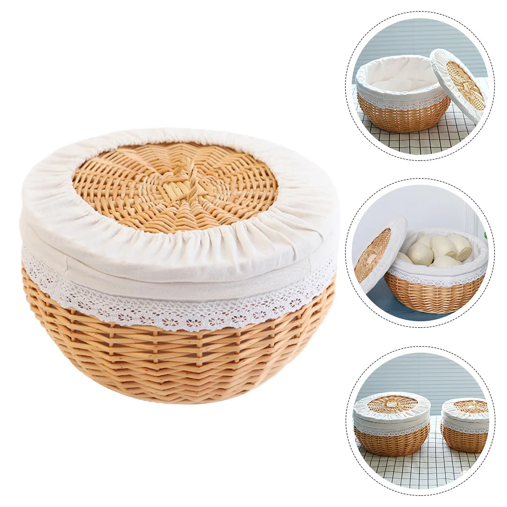 

1Pc Bread Basket Serving Bread Basket With Lid Wicker Food Storage Basket Removable Liner Cover Tabletop Food Vegetables