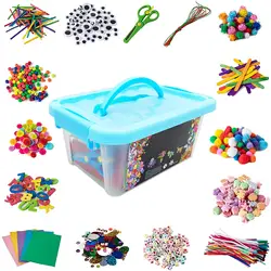Arts and Crafts Supplies Kit Gifts Handmade Material Creativity Art Craft Toys for Kid Elastic Rope Sequin 5x Color Wood Stick
