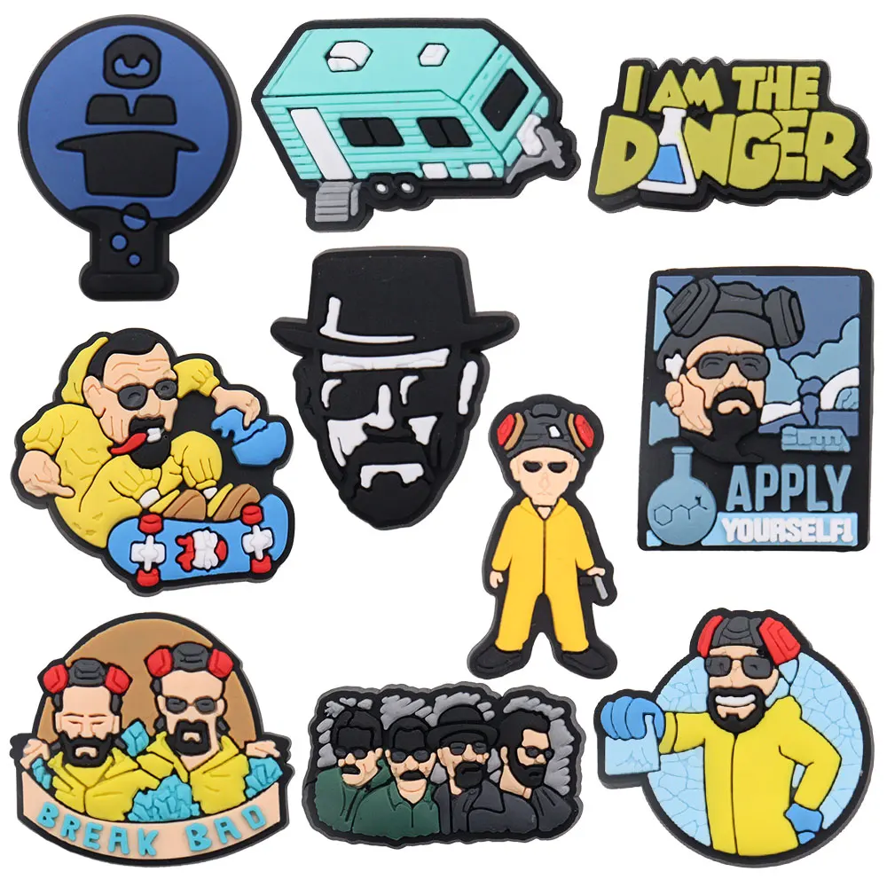

Mix 50PCS PVC TV Series Character Danger Man Bad Bus Skateboard Croc Jibz Fit Wristbands Hole Slipper Decoration Accessories