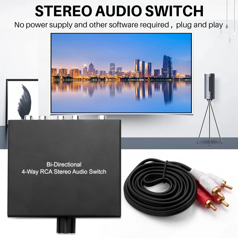 AtNeDcVh RCA / 3.5mm Port 1 In 2 Out / 2 In 1 Out Bi-Directional Audio Switcher, 2-Way Stereo L/R Sound Channel Speaker Headphone Audio Switch Selector Splitter Box