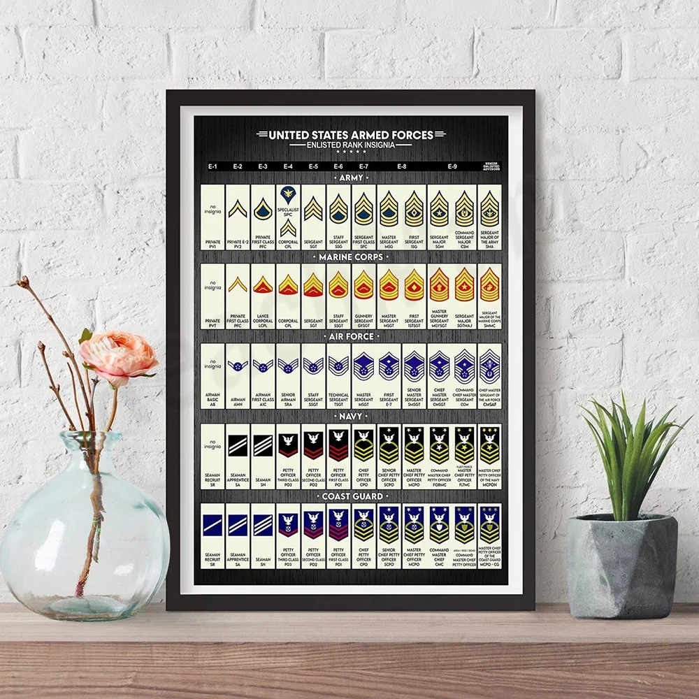 Military Ranks Quicksheet US Military Officer Rank Chart: The Essential Wall Art for Veterans ...