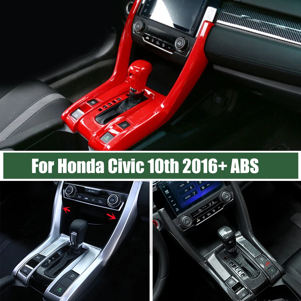 

ABS Matte/carbon/red For Honda Civic 10th 2016-2020 accessories Car gear shift knob side cover decoration Cover Trim car styling