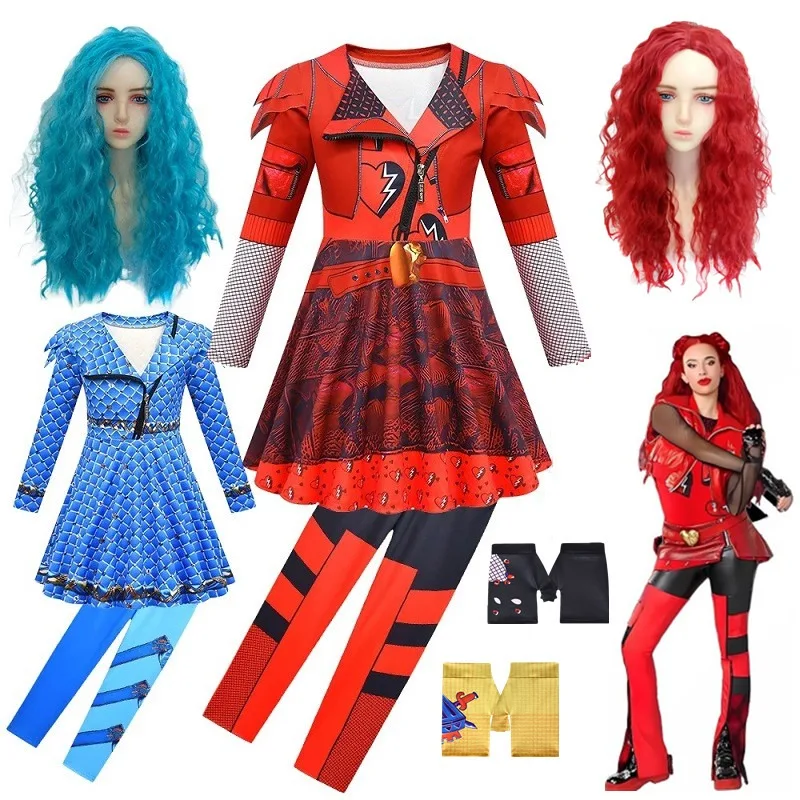D-Descendants 4 Halloween Kylie Cantrall Red Cosplay Costume The Rise of Red Wonderland Starlight Heirs Chloe Dress Up Fancy Wig