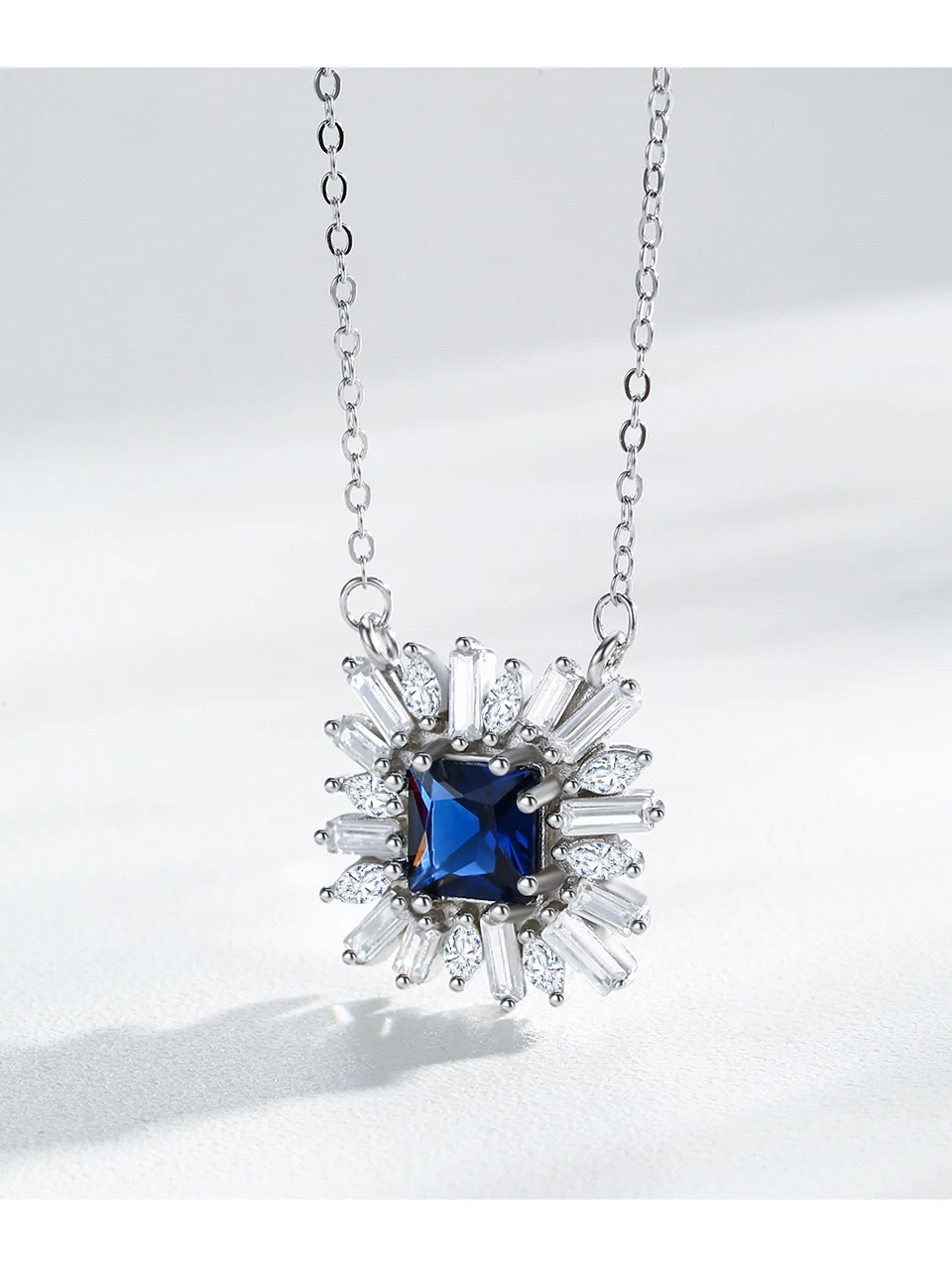 Ailmay 925 Sterling Silver Elegant Blue Square Zircon necklace & Earrings For Women Luxury Wedding Accessories Jewelry Set