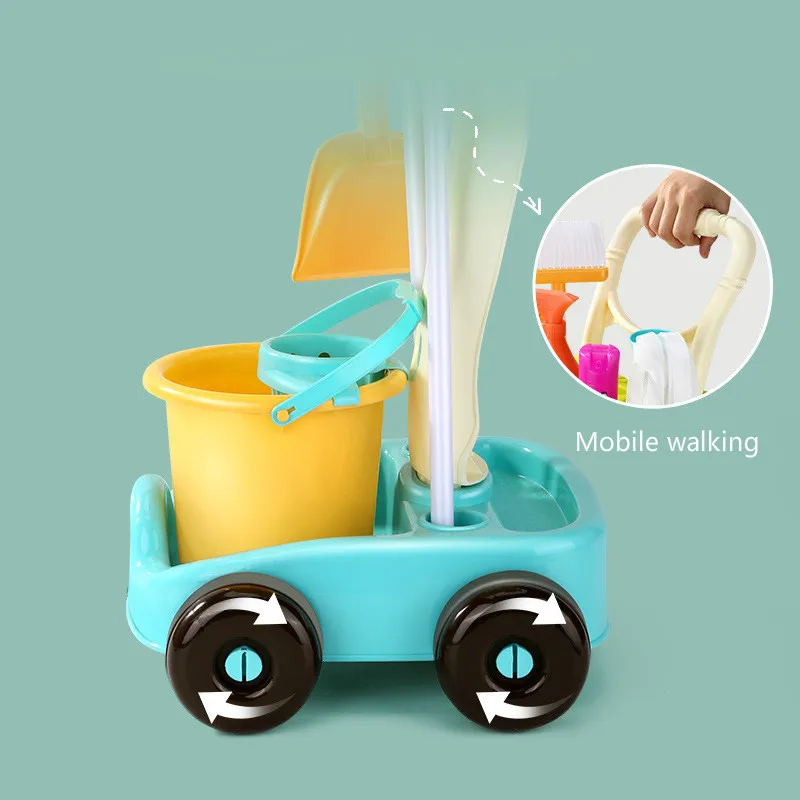 Kids Cleaning Toy Set with Broom Dustpan Mop Spray Bottle Pretend Play House Cleaning Cart Toy Children Educational Toys Gifts 5