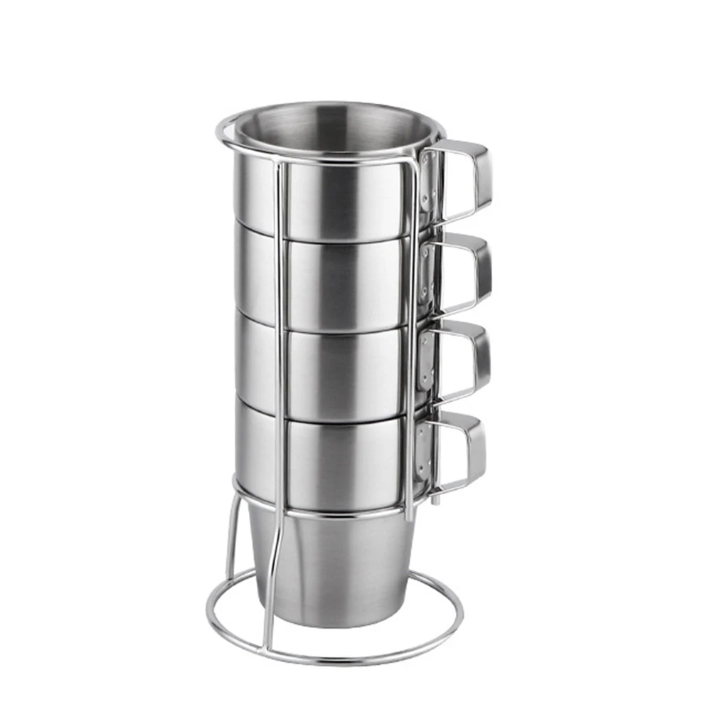 

28) Double Layer Stainless Steel Coffee Cups Pack of 4 and Sturdy Suitable for Any Occasion Organize with the Metal Stand
