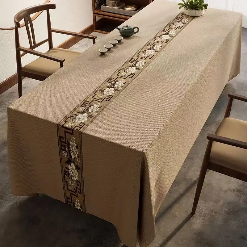 

Cotton and Linen Blended Square Table Cloth, Waterproof and Stain-Proof, Disposable, High-End, High-End
