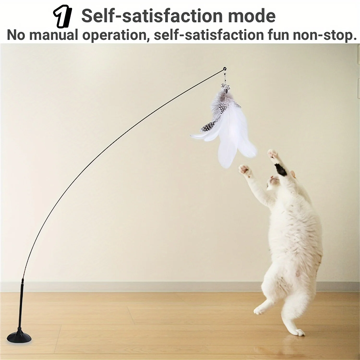 Feather Bell Steel Wire Long Rod with Suction Cup Cat Teaser Toy-Self-Entertaining Cat Teaser Rod for Interactive Play, Suitab