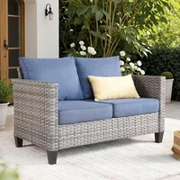Patio Sofa All Weather Outdoor Furniture Loveseat Couch High Back Wicker Rattan Loveseat Couch for Yard Backyard Porch 1