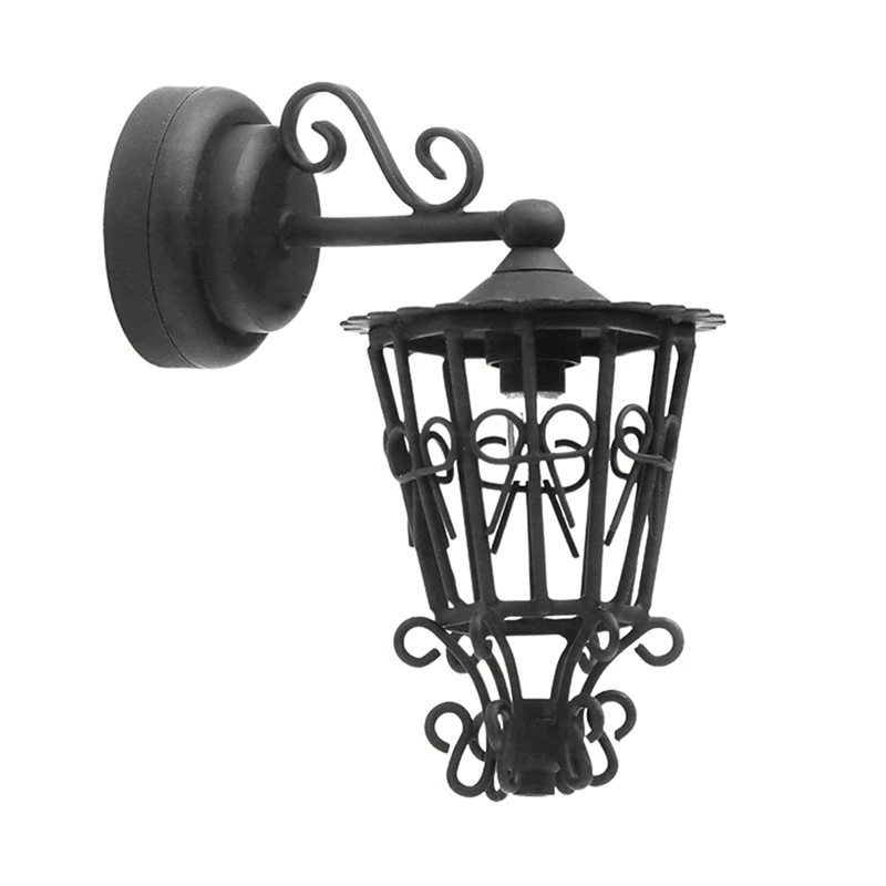 

1 Piece 1/12 Dollhouse Miniature Wall Lamp Black Metal Lace Openwork Round Wall Sconce