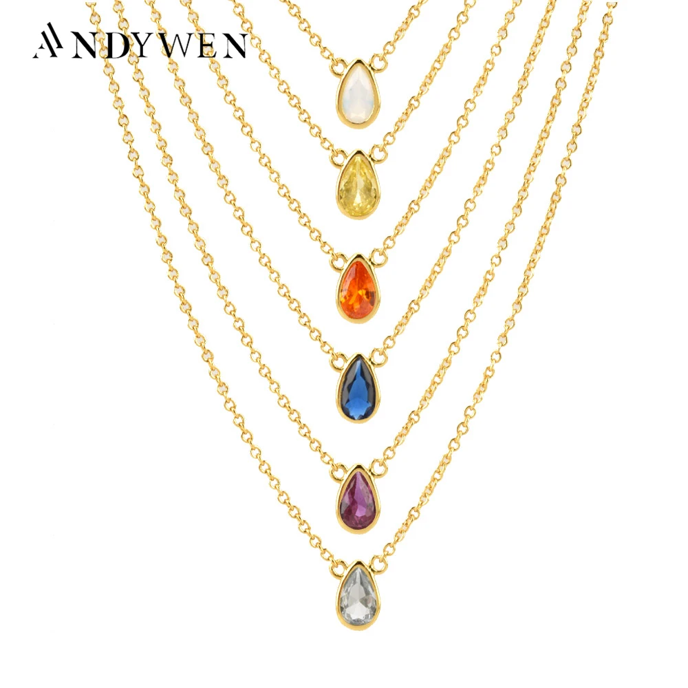 Andywen Argento Sterling 925 7 Colori Arcobaleno Colorato Ovali Zircone Charms Ciondolo Collana 2021 Donne Gioielli Di Lusso Girocollo