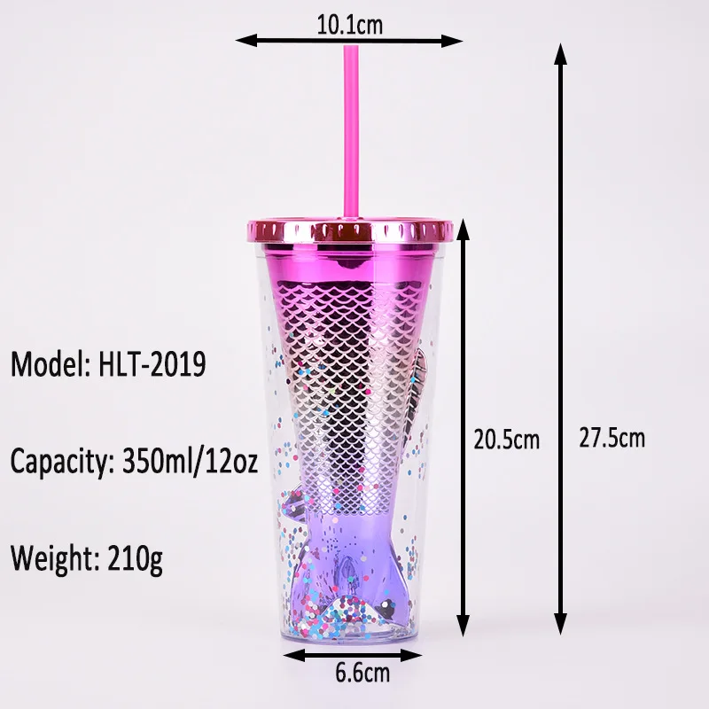 electroplated gradient color 350ml 12oz glitter plastic mermaid tumbler cup  merman tumbler cup fishtail fish tail tumbler cup