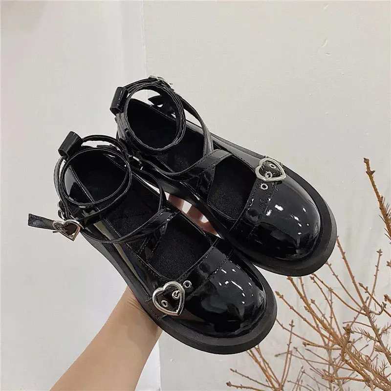 Lolita shoes Women heels platform mary janes Star Buckle Strap Cross-tied Girls Rivet Casual kawaii shoes lolita shoes