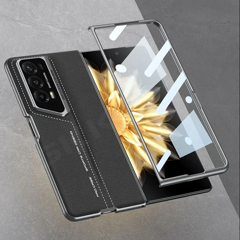 Shockproof Armor PU Leather Case with Outer Glass Protector - Blade Style Hard Cover