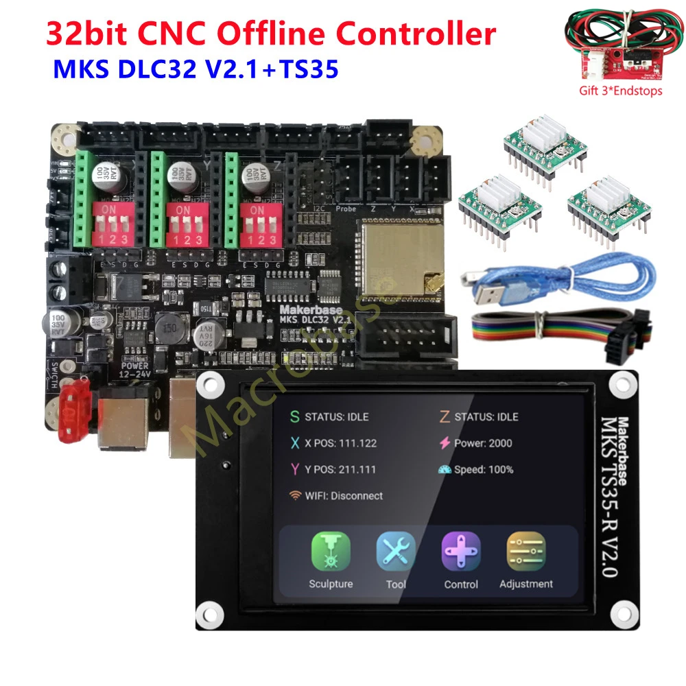 Makerbase MKS DLC32 V2.1 CNC motherboard GRBL 32bits controller card TS35-R touchscreen cutting engraver machine upgrade kits cnc upgrade controller