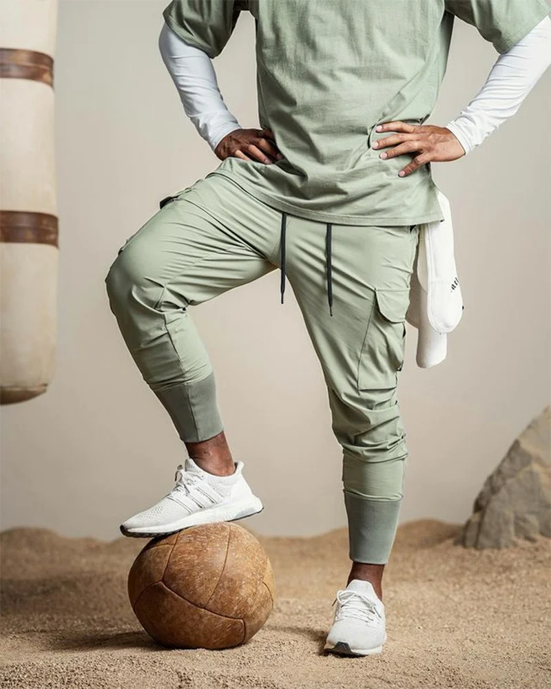 Sport Jogging Trousers Running Pants Men's Thin Ice Silk Sweatpants Multi-pocket Fast-drying Jogging Training Trousers