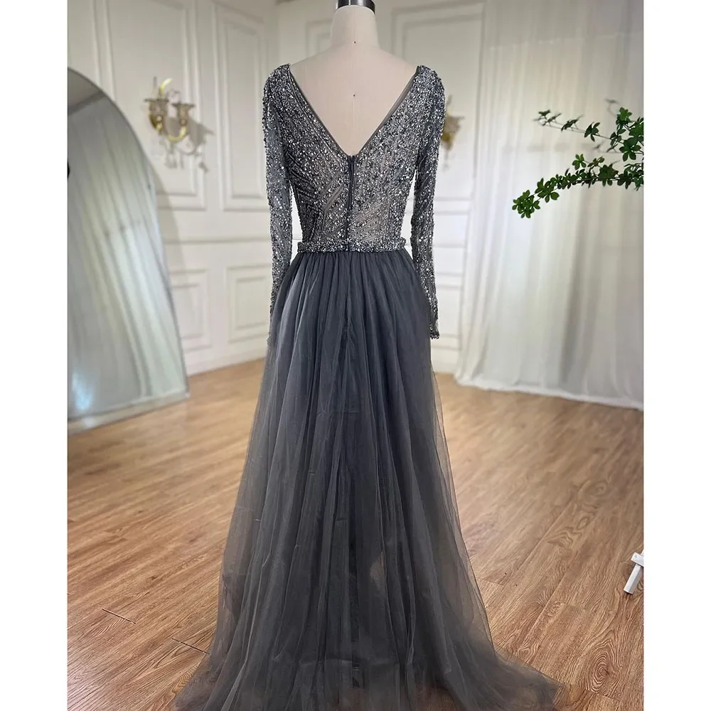 S104fa429d08e4e4f8ca53876c5744818I Dubai Mermaid Beaded Luxury Blue Muslim Evening Dresses Gowns with Detachable Skirt for Women Party Mallzona