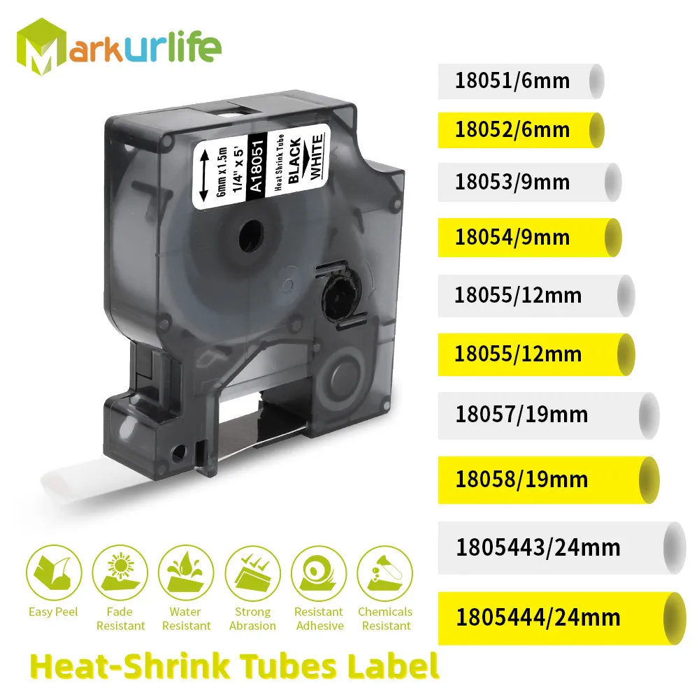 4x 6MM IND Schrumpfschlauch Schwarz auf Gelb 18052 für DYMO Rhino 5000 4200 4x 6MM IND Schrumpfschlauch Schwarz auf Gelb 18052 für DYMO Rhino 5000 4200