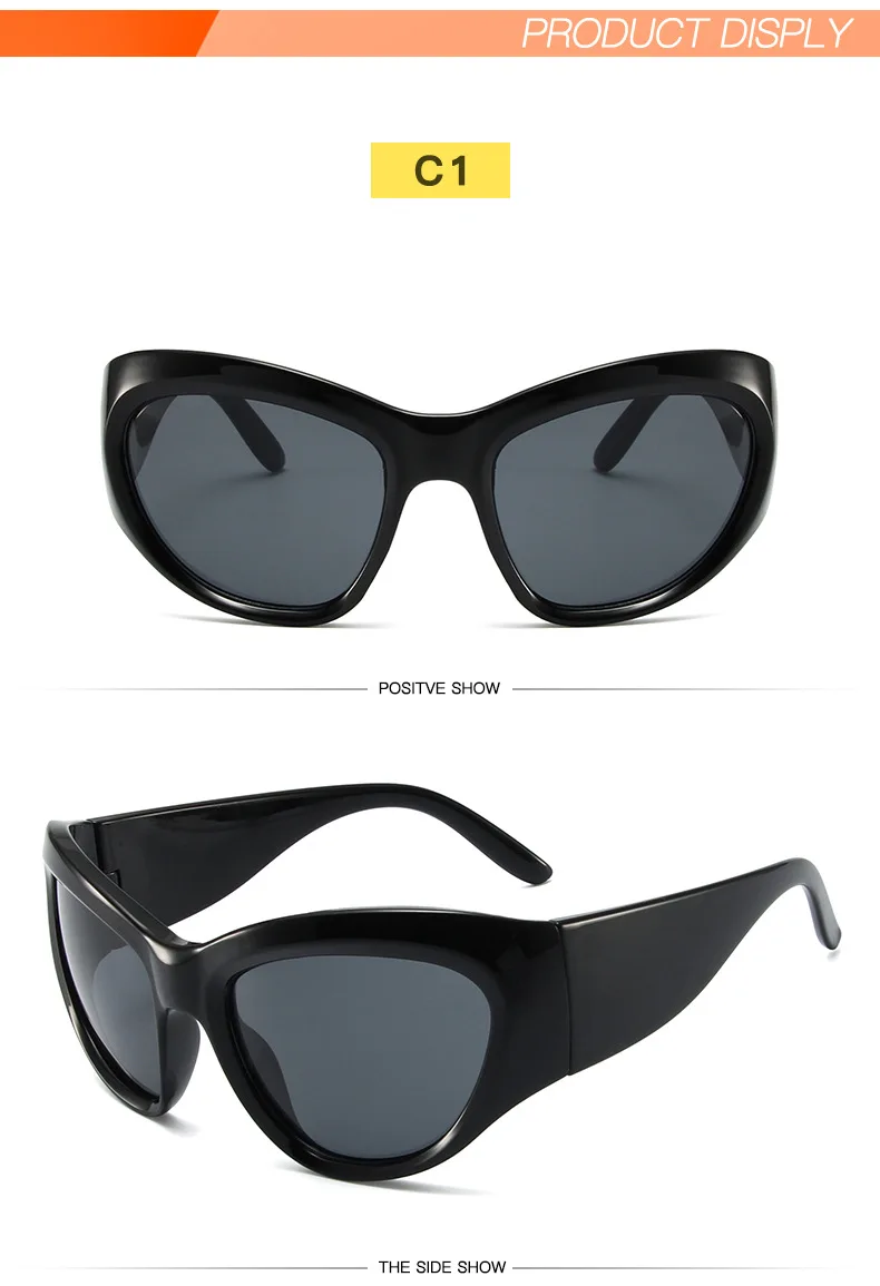 Y2K Übergroße Sonnenbrille Damen Dame Trendy Big Frame Vintage Wrap Around Sonnenbrille Mode Futuristisch Punk Silbertöne 2000er Jahre – Detail 5