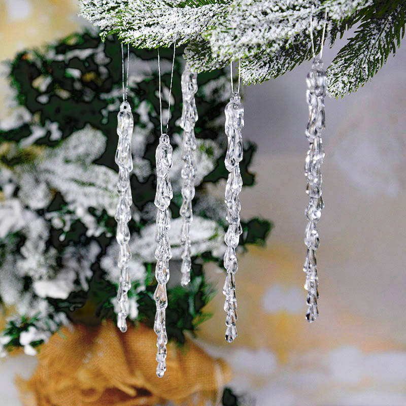 10pcs 13cm Simulation Ice Xmas Tree Hanging Clear Fake Icicle Pendant Ornament Merry Christmas Party Decoration New Year Navidad