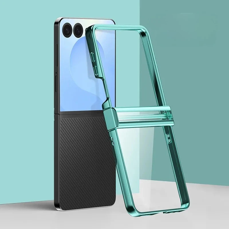 Luxury Transparent Plating PC Phone Case with Clear Hinge Protective Hard Cover