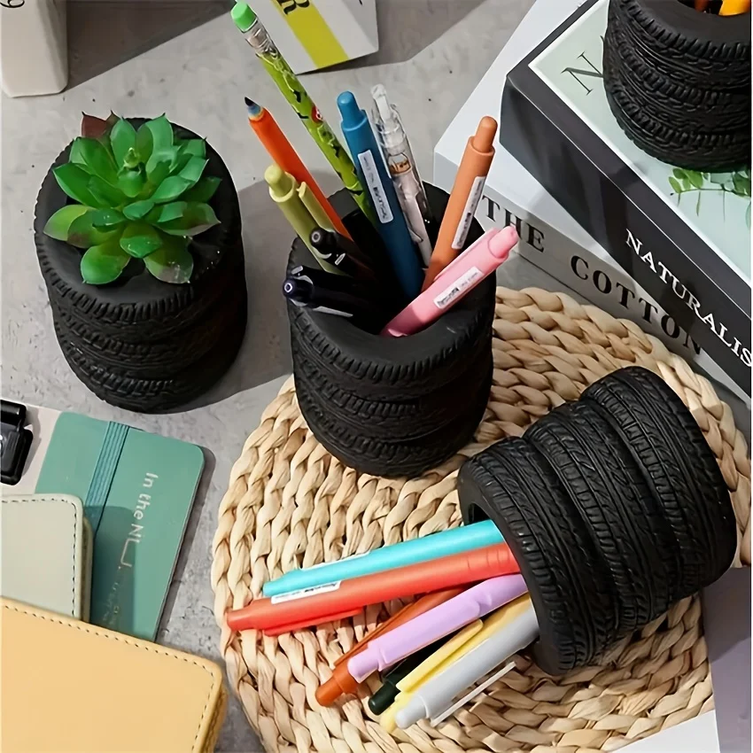 1/2 pcs Tire Shaped Pen Holder Creative Tire shape Office Supplies Storage Box Desktop Pen Holder Makeup Brush Decoration