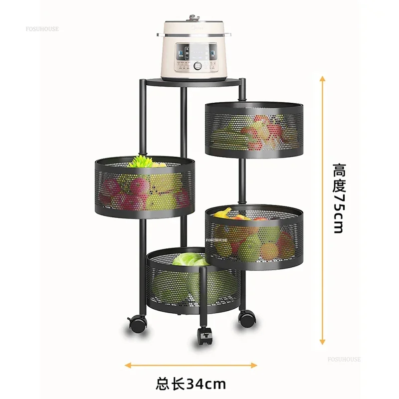 Living Room Multi-functional Cart Rotating Kitchen Trolleys Storage Rack Floor-standing Multi-layer Household Carts with Wheels