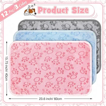 12 Pieces Pet Blanket Soft Fleece Dog Fluffy Doggie Warm Felt Throw Spring Cute Paw Print Puppy Kitten Sleep Mat Bed Covers for 2