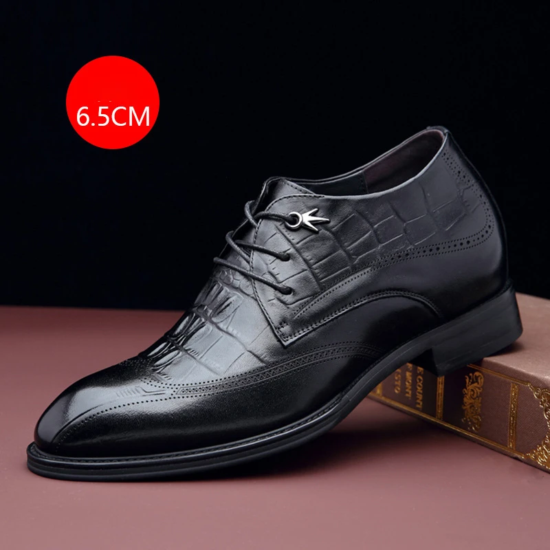 

Invisible Shoes Men Formal Shoes Business Increased 6.5CM cowhide Breathable British Style Derby Shoes Men's Groom Wedding Shoes