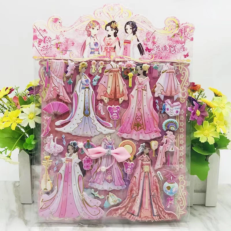 1 Sheet Big Size Children Stickers Chinese Princess Girls Dress Up 3d