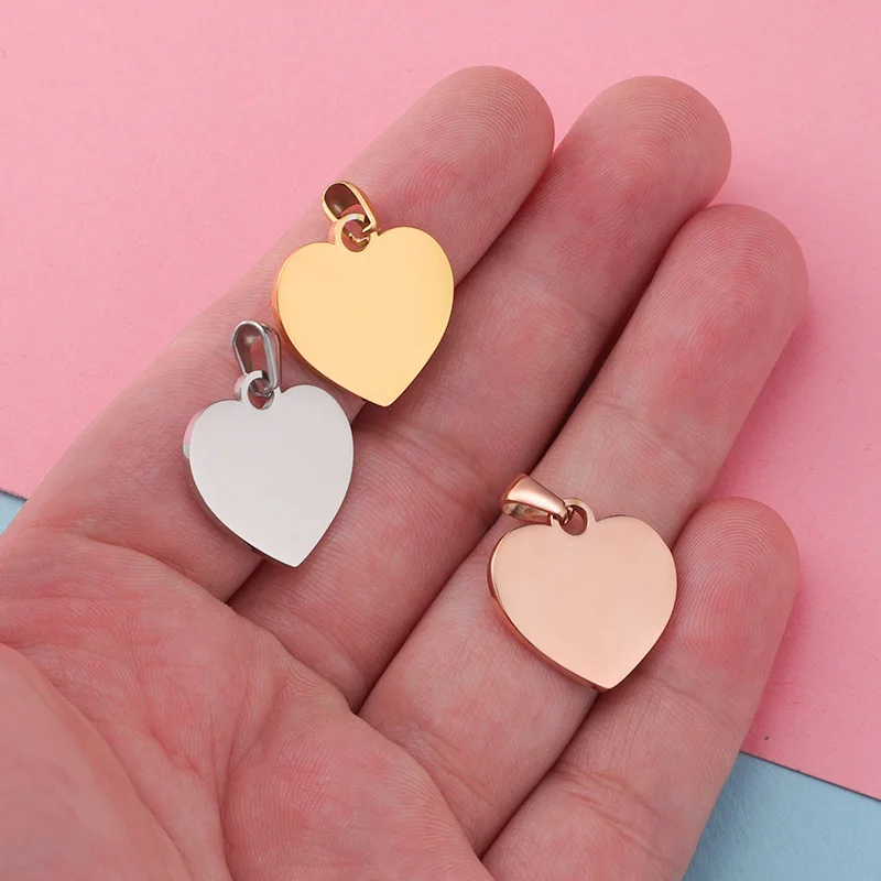 20Pcs/Lot Peach Heart Charms Mirror Polished Stainless Steel Accessory  For Making Necklace Bracelet