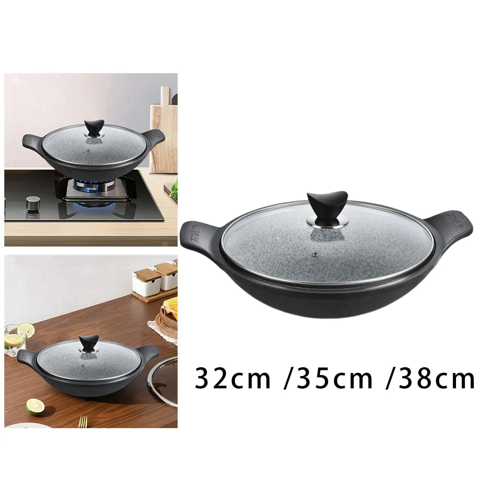 Korean Stone Pot with Glass Lid Reusable for Bibimbap Soup Pot, Cookware, Stone