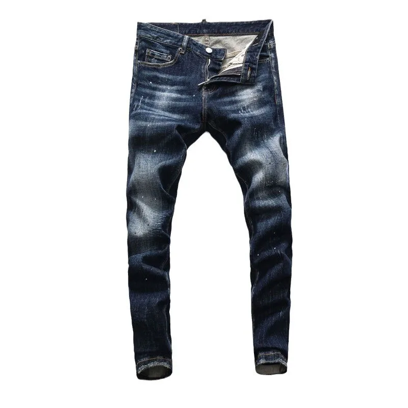 Street Fashion Men Jeans High Quality Retro Blue Stretch Slim Fit Vintage Ripped Jeans Men Painted Designer Hip Hop Brand Pants