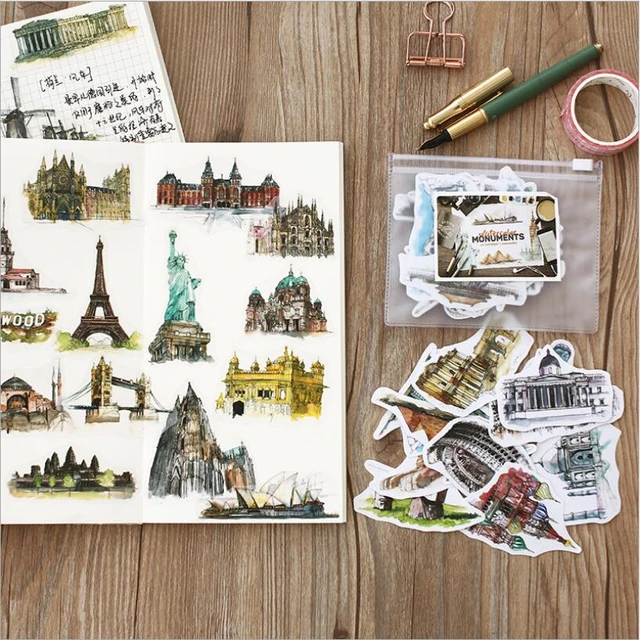 42 Pcs Travel Around The World Painting Paper Decorative Stickers  Scrapbooking Stick Label Diy Diary Album Stationery Sticker - Stationery  Sticker - AliExpress