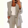 2025 New Fashionable Solid Color Premium Slim Fit Cardigan Temperament Suit Coat Women's Wear Outerwears Commuting Pant Sets 3