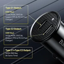 High-Speed 30W USB Car Charger with Quick Charge Technology - Dual Type C