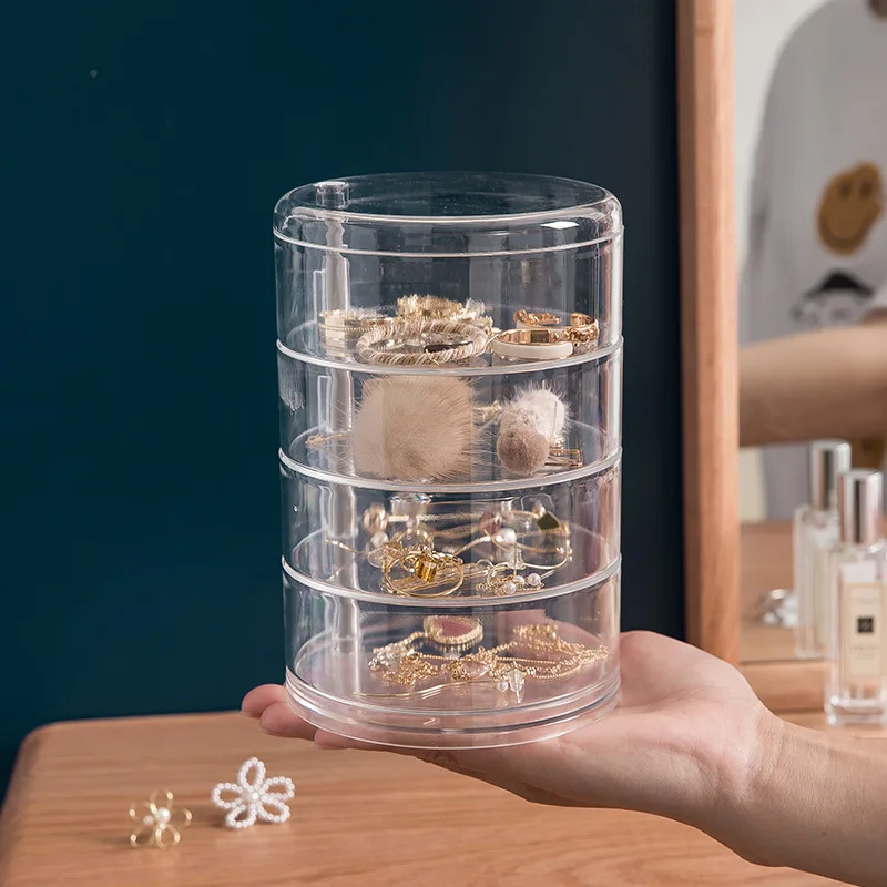 Rotating Jewelry Box Display Stand Organizer Earrings Necklace Ring Storage Box Cotton Pad Makeup Cotton Swabs Organizer