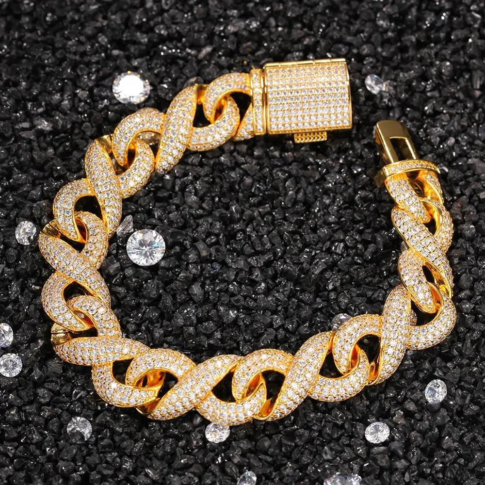 

Fashion Mens Iced Out Hip Hop Gold Silver Color CZ Paved Puffed Marine Link Chain Bracelet 7inch 8inch Cubic Zirconia B-152