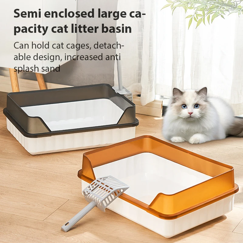 Semi-Enclosed Top Entry Splash-Proof Cat Litter Box Cat Litter Box Big Space Toilet Prevent Splash Tray Litter Cat Bedpans
