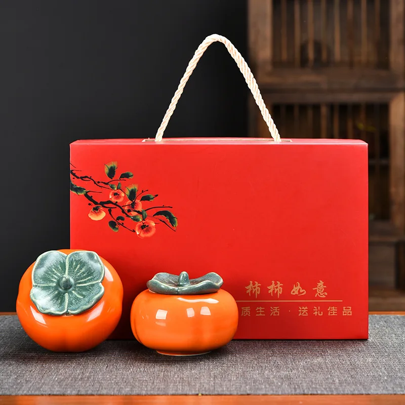 

Ceramic persimmon jar, sealed, sweet persimmon candy box, creative tea jar, mini small packaging, sweet candy jar gift