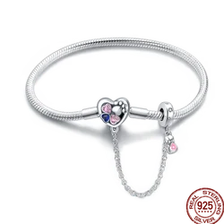 Sterling Silver Heart Pave Zirconia Infinity Bracelet - Adjustable Elegant Jewelry Gift - 17cm (PAB023)