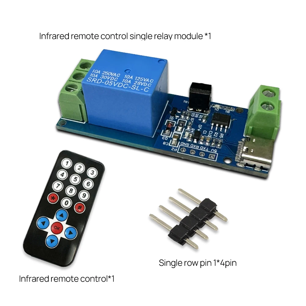 

DC5V 1-way Relay Module Type-C Infrared Remote Control Board supports self-locking mode jog mode STC8G1K08