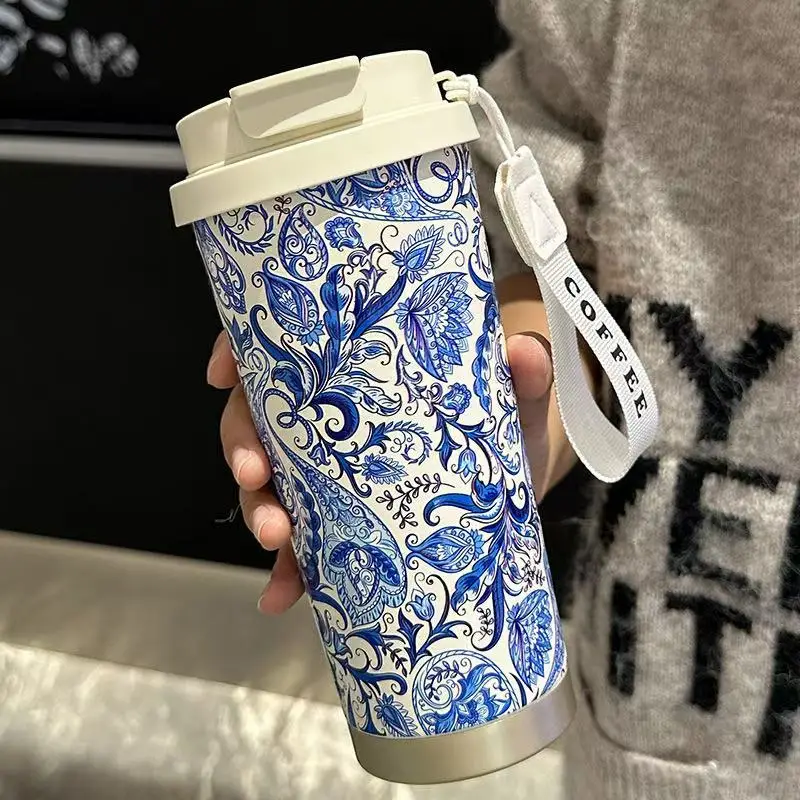 Kubek Termiczny ze Stali Nierdzewnej 500 ml z Podwójną Ścianką, Kubek Termiczny do Kawy, Herbaty i Wody, Szczelny Kubek Podróżny do Samochodu