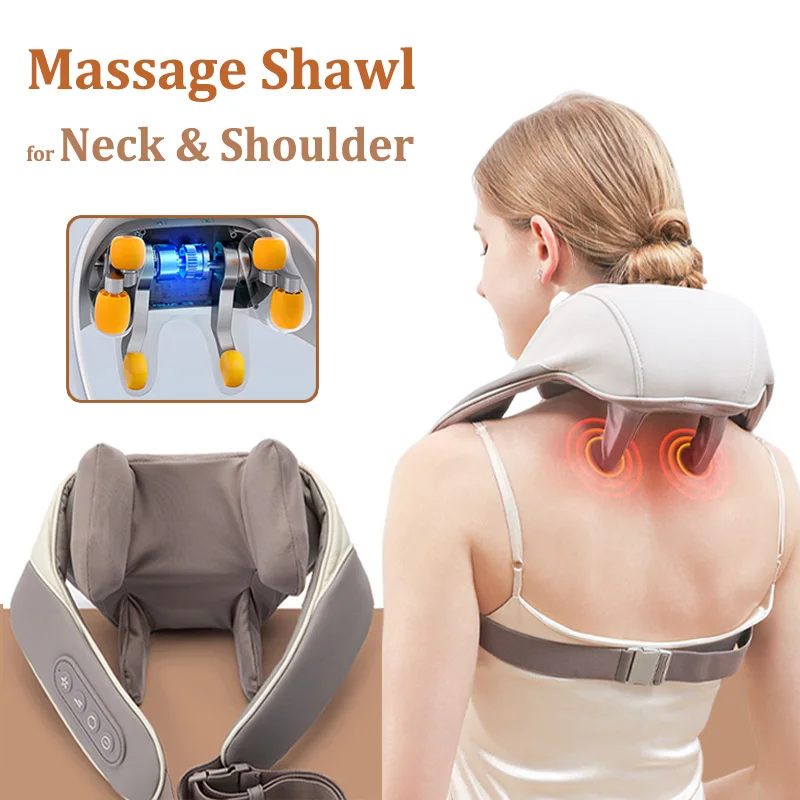 Electric Shoulder Kneading Massage Shawl Automatic Neck Back Massager  Wireless Back Muscle Trapezius Relaxing Massage Pillow