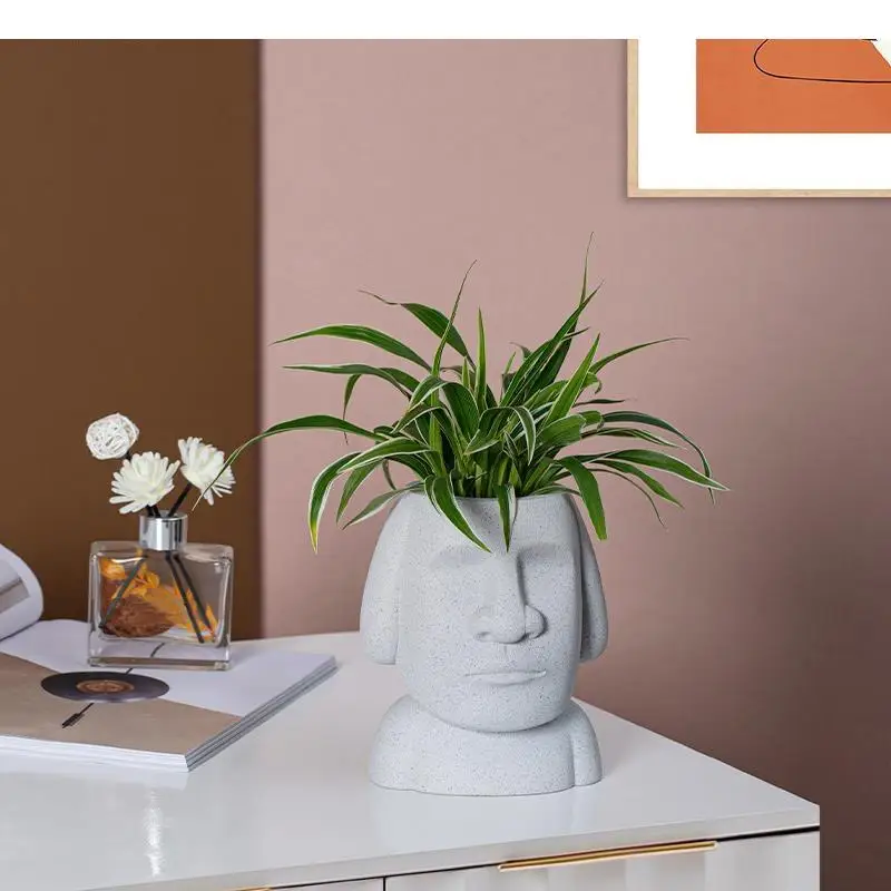 

Resin art stone ornaments Flower vase Human head flower arrangement Abstract human face vase Home decoration accessories