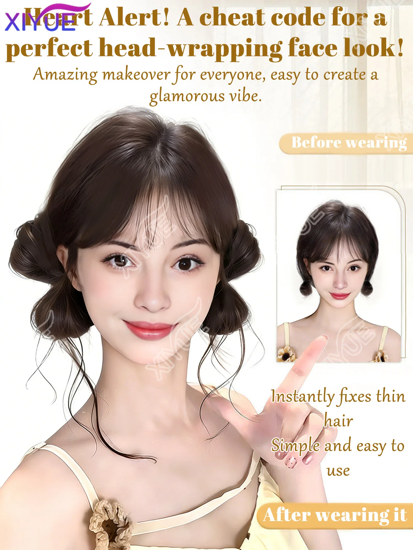 XIYUE 여성용 리본 매듭 클로 클립 헤어 번, 우아한 내추럴 포니테일 연장, 드래곤 비어드 합성 시뇽 가발