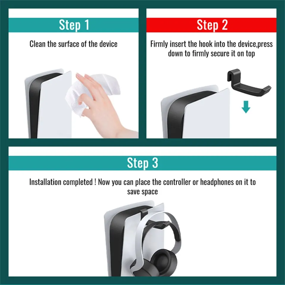 Gaming Headset Wall Mount - Sleek Headphone Hanger & Stand