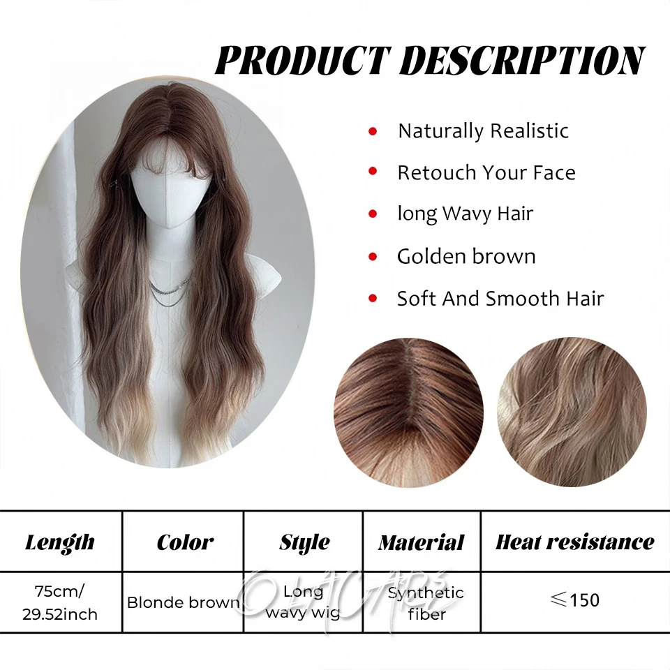 Synthetic Blonde Brown Wig with Bangs for Women